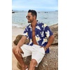 image:imageCOOFANDY Mens Hawaiian Shirt Short Sleeve Casual Button Down Tropical Summer Beach Aloha ShirtsNavyorange Flowers