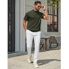 image:imageCOOFANDY Mens Mock Turtleneck Sweater Short Sleeve Casual Knit Tee Slim Fit Cable Ribbed Texture Pullover TopsArmy Green