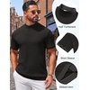 image:imageCOOFANDY Mens Mock Turtleneck Sweater Short Sleeve Casual Knit Tee Slim Fit Cable Ribbed Texture Pullover TopsBlack