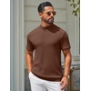 image:imageCOOFANDY Mens Mock Turtleneck Sweater Short Sleeve Casual Knit Tee Slim Fit Cable Ribbed Texture Pullover TopsBrown