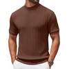 image:imageCOOFANDY Mens Mock Turtleneck Sweater Short Sleeve Casual Knit Tee Slim Fit Cable Ribbed Texture Pullover TopsBrown