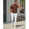 image:imageCOOFANDY Mens Mock Turtleneck Sweater Short Sleeve Casual Knit Tee Slim Fit Cable Ribbed Texture Pullover TopsBrown