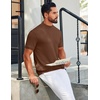 image:imageCOOFANDY Mens Mock Turtleneck Sweater Short Sleeve Casual Knit Tee Slim Fit Cable Ribbed Texture Pullover TopsBrown