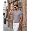 image:imageCOOFANDY Mens Mock Turtleneck Sweater Short Sleeve Casual Knit Tee Slim Fit Cable Ribbed Texture Pullover TopsLight Gray