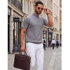 image:imageCOOFANDY Mens Mock Turtleneck Sweater Short Sleeve Casual Knit Tee Slim Fit Cable Ribbed Texture Pullover TopsLight Gray