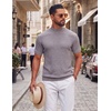 image:imageCOOFANDY Mens Mock Turtleneck Sweater Short Sleeve Casual Knit Tee Slim Fit Cable Ribbed Texture Pullover TopsLight Gray