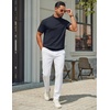 image:imageCOOFANDY Mens Mock Turtleneck Sweater Short Sleeve Casual Knit Tee Slim Fit Cable Ribbed Texture Pullover TopsNavy Blue
