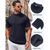 image:imageCOOFANDY Mens Mock Turtleneck Sweater Short Sleeve Casual Knit Tee Slim Fit Cable Ribbed Texture Pullover TopsNavy Blue