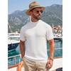 image:imageCOOFANDY Mens Mock Turtleneck Sweater Short Sleeve Casual Knit Tee Slim Fit Cable Ribbed Texture Pullover TopsWhite