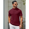 image:imageCOOFANDY Mens Mock Turtleneck Sweater Short Sleeve Casual Knit Tee Slim Fit Cable Ribbed Texture Pullover TopsWine Red