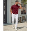 image:imageCOOFANDY Mens Mock Turtleneck Sweater Short Sleeve Casual Knit Tee Slim Fit Cable Ribbed Texture Pullover TopsWine Red