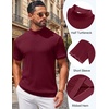 image:imageCOOFANDY Mens Mock Turtleneck Sweater Short Sleeve Casual Knit Tee Slim Fit Cable Ribbed Texture Pullover TopsWine Red