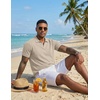 image:imageCOOFANDY Mens Polo Sweater Casual V Neck Summer Short Sleeve Beach Vacation Tops Cotton Collared Dress Work Golf SweaterBeige