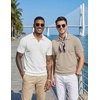 image:imageCOOFANDY Mens Polo Sweater Casual V Neck Summer Short Sleeve Beach Vacation Tops Cotton Collared Dress Work Golf SweaterBeige