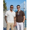 image:imageCOOFANDY Mens Polo Sweater Casual V Neck Summer Short Sleeve Beach Vacation Tops Cotton Collared Dress Work Golf SweaterLight Brown