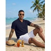 image:imageCOOFANDY Mens Polo Sweater Casual V Neck Summer Short Sleeve Beach Vacation Tops Cotton Collared Dress Work Golf SweaterNavy