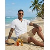 image:imageCOOFANDY Mens Polo Sweater Casual V Neck Summer Short Sleeve Beach Vacation Tops Cotton Collared Dress Work Golf SweaterWhite