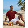 image:imageCOOFANDY Mens Polo Sweater Casual V Neck Summer Short Sleeve Beach Vacation Tops Cotton Collared Dress Work Golf SweaterWine Red
