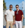 image:imageCOOFANDY Mens Polo Sweater Casual V Neck Summer Short Sleeve Beach Vacation Tops Cotton Collared Dress Work Golf SweaterWine Red