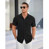 image:imageCOOFANDY Mens Ribbed Button Down Shirts Short Sleeve Casual Shirt with Pocket Summer Beach Camp TopsBlack