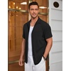 image:imageCOOFANDY Mens Ribbed Button Down Shirts Short Sleeve Casual Shirt with Pocket Summer Beach Camp TopsBlack