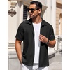 image:imageCOOFANDY Mens Short Sleeve Button Down Shirts Waffle Shirt Casual Beach Summer Shirts Wrinkle Free Vacation ShirtsAblack