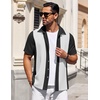image:imageCOOFANDY Mens Short Sleeve Button Down Shirts Waffle Shirt Casual Beach Summer Shirts Wrinkle Free Vacation ShirtsBlack White