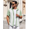 image:imageCOOFANDY Mens Short Sleeve Button Down Shirts Waffle Shirt Casual Beach Summer Shirts Wrinkle Free Vacation ShirtsMint White Combo