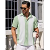 image:imageCOOFANDY Mens Short Sleeve Button Down Shirts Waffle Shirt Casual Beach Summer Shirts Wrinkle Free Vacation ShirtsMint White Combo