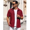 image:imageCOOFANDY Mens Short Sleeve Button Down Shirts Waffle Shirt Casual Beach Summer Shirts Wrinkle Free Vacation ShirtsWine Red