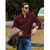 image:imageCOOFANDY Mens Sweater Quarter Zip Pullover Casual Cable Knit Dress Sweater  Mock Neck Long Sleeve 14 Zip Sweater Polo Sweater 2026 Fall Fashion Slim Fit Lightweight Business Casual Work DailyWine Red