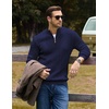 image:imageCOOFANDY Mens Sweater Quarter Zip Pullover Casual Cable Knit Dress Sweater  Mock Neck Long Sleeve 14 Zip Sweater Polo Sweater 2026 Fall Fashion Slim Fit Lightweight Business Casual Work DailyDeep Ocean Blue