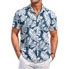 image:imageCOOFANDY Mens Casual Button Down Shirts Short Sleeve Summer Beach Vacation Untucked Dress Shirts with PocketLeafblue