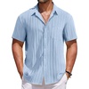 image:imageCOOFANDY Mens Casual Button Down Shirts Short Sleeve Textured Shirt Summer Beach Shirts for MenLight Blue