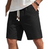 image:imageCOOFANDY Mens Casual Cotton Linen Shorts Elastic Waist Drawstring Shorts Summer Beach VacationBlack
