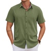 image:imageCOOFANDY Mens Linen Shirt Casual Short Sleeve Button Down Shirts Summer Beach Vacation TopsArmy Green