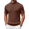 image:imageCOOFANDY Mens Mock Turtleneck Sweater Short Sleeve Casual Knit Tee Slim Fit Cable Ribbed Texture Pullover TopsBrown