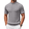 image:imageCOOFANDY Mens Mock Turtleneck Sweater Short Sleeve Casual Knit Tee Slim Fit Cable Ribbed Texture Pullover TopsLight Gray