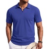image:imageCOOFANDY Mens Polo Sweater Casual V Neck Summer Short Sleeve Beach Vacation Tops Cotton Collared Dress Work Golf SweaterBlue