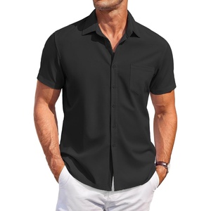 image:imageCOOFANDY Mens Casual Button Down Shirts Short Sleeve Summer Beach Vacation Untucked Dress Shirts with PocketBlack