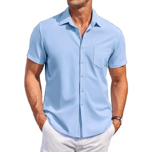 image:imageCOOFANDY Mens Casual Button Down Shirts Short Sleeve Summer Beach Vacation Untucked Dress Shirts with PocketBlue