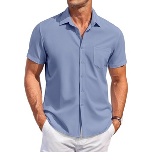 image:imageCOOFANDY Mens Casual Button Down Shirts Short Sleeve Summer Beach Vacation Untucked Dress Shirts with PocketDark Blue