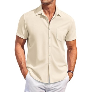 image:imageCOOFANDY Mens Casual Button Down Shirts Short Sleeve Summer Beach Vacation Untucked Dress Shirts with PocketKhaki