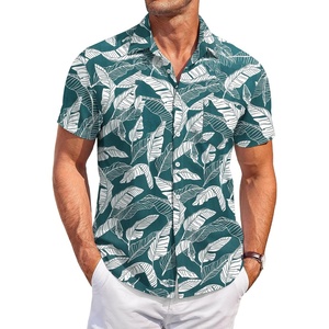 image:imageCOOFANDY Mens Casual Button Down Shirts Short Sleeve Summer Beach Vacation Untucked Dress Shirts with PocketLeafdeep Green