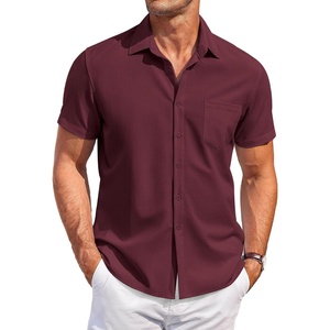 image:imageCOOFANDY Mens Casual Button Down Shirts Short Sleeve Summer Beach Vacation Untucked Dress Shirts with PocketRed