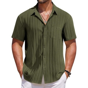 image:imageCOOFANDY Mens Casual Button Down Shirts Short Sleeve Textured Shirt Summer Beach Shirts for MenArmy Green