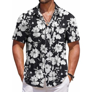 image:imageCOOFANDY Mens Casual Button Down Shirts Short Sleeve Textured Shirt Summer Beach Shirts for MenBlackwhite Floral