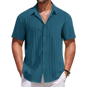 image:imageCOOFANDY Mens Casual Button Down Shirts Short Sleeve Textured Shirt Summer Beach Shirts for MenLake Green