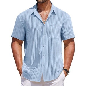 image:imageCOOFANDY Mens Casual Button Down Shirts Short Sleeve Textured Shirt Summer Beach Shirts for MenLight Blue