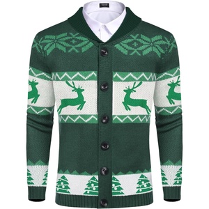 image:imageCOOFANDY Mens Christmas Cardigans Ugly Xmas Sweaters Reindeer Snowflake Shawl Collar Knitted Cardigan SweaterA  Green  C